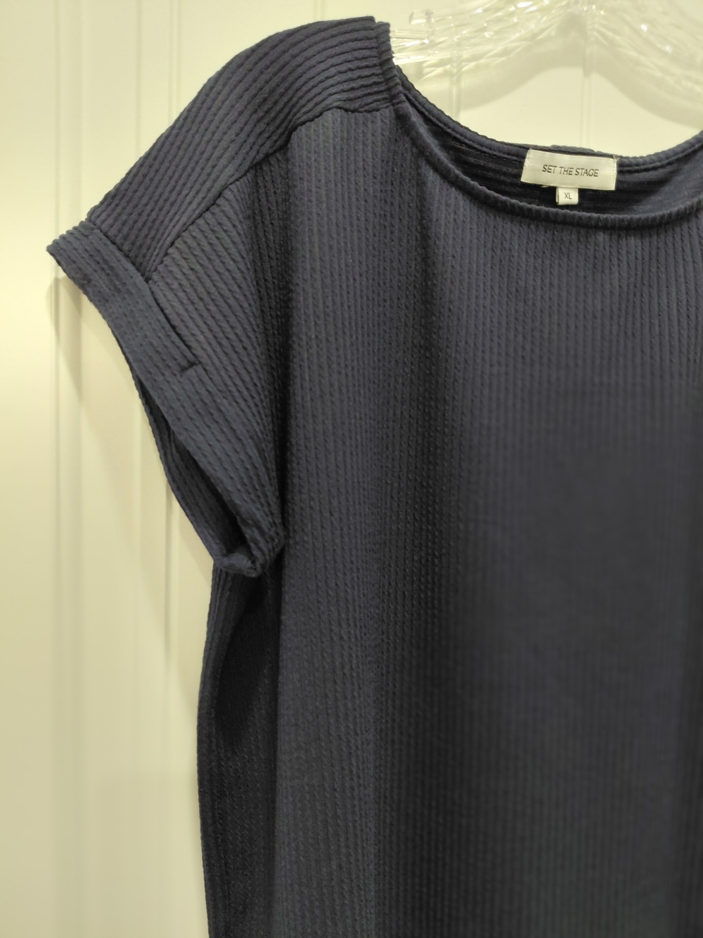 Navy Short Sleeve Ribbed Tee #0725 - Picture 3 of 9